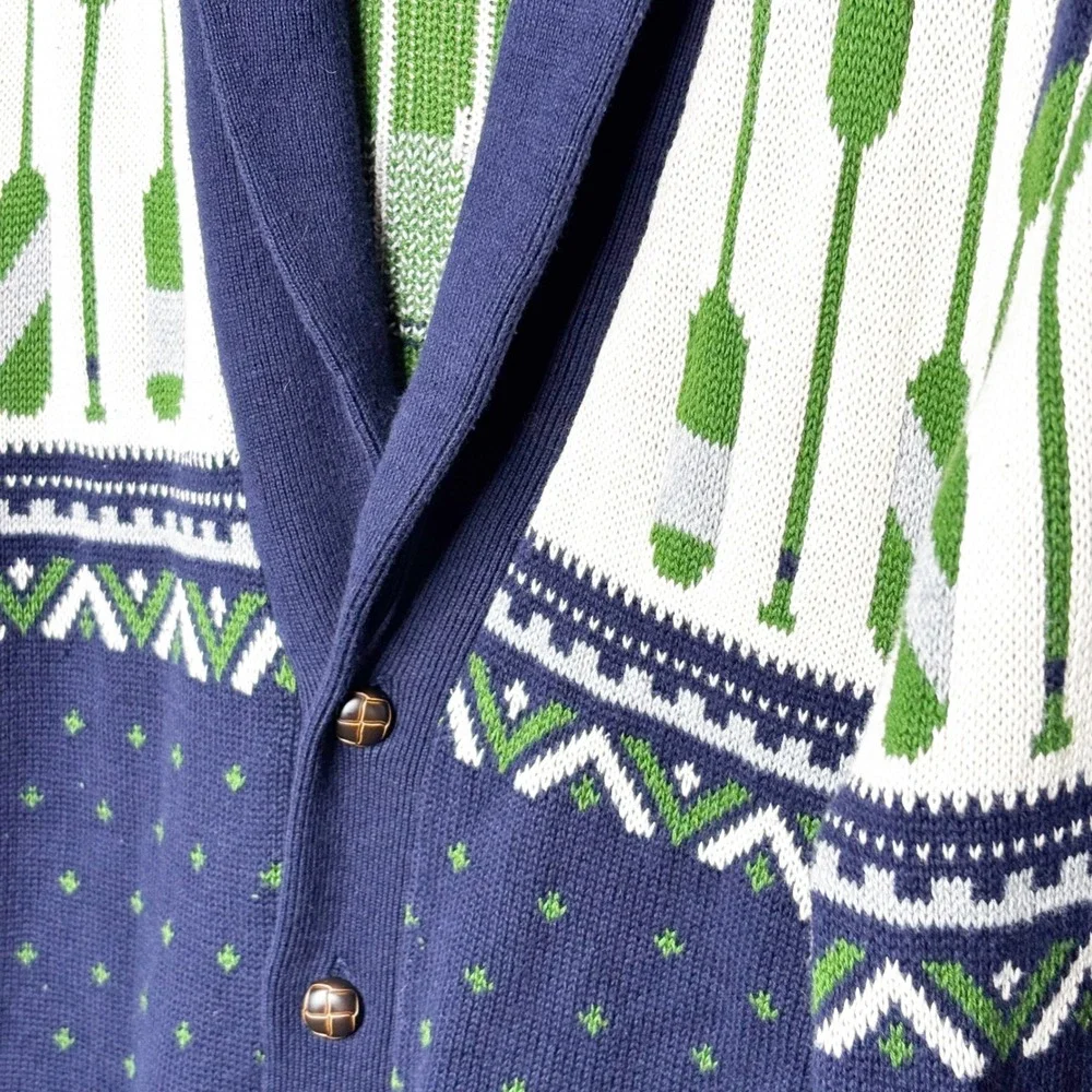 Merona Blue Oars Nautical Fair Isle Cardigan Sweater Mens Size L Cotton‎ Classic